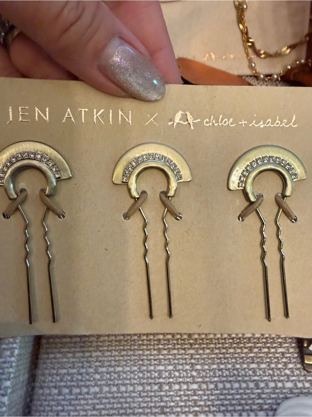 Chloe + Isabel Gold Rhinestone Fan Hair Pins - Set of 3